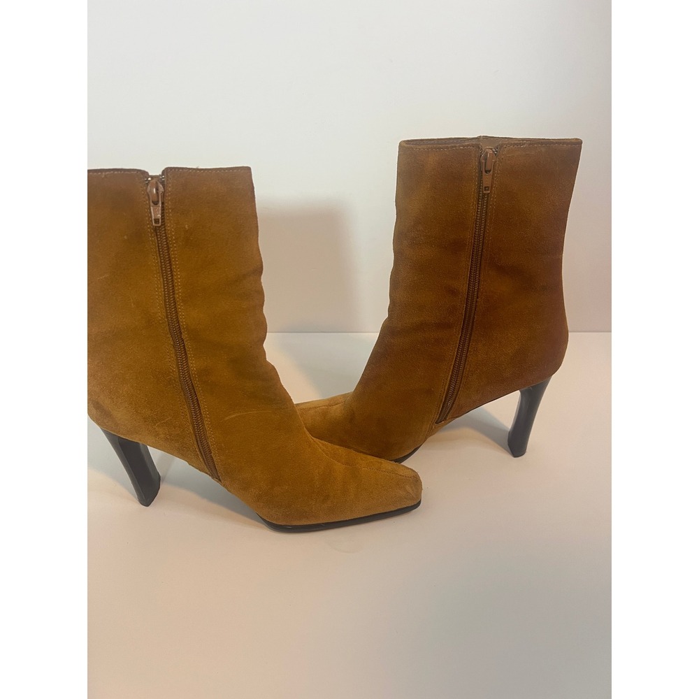 Predictions Leather Collection Tan Suede Fringe Square Toe Ankle Boots Womens 9 - Picture 5 of 7